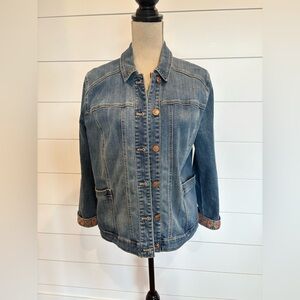 Chico's Embroidered Paisley Romance Western Aztec Blue Denim Jacket Size 2